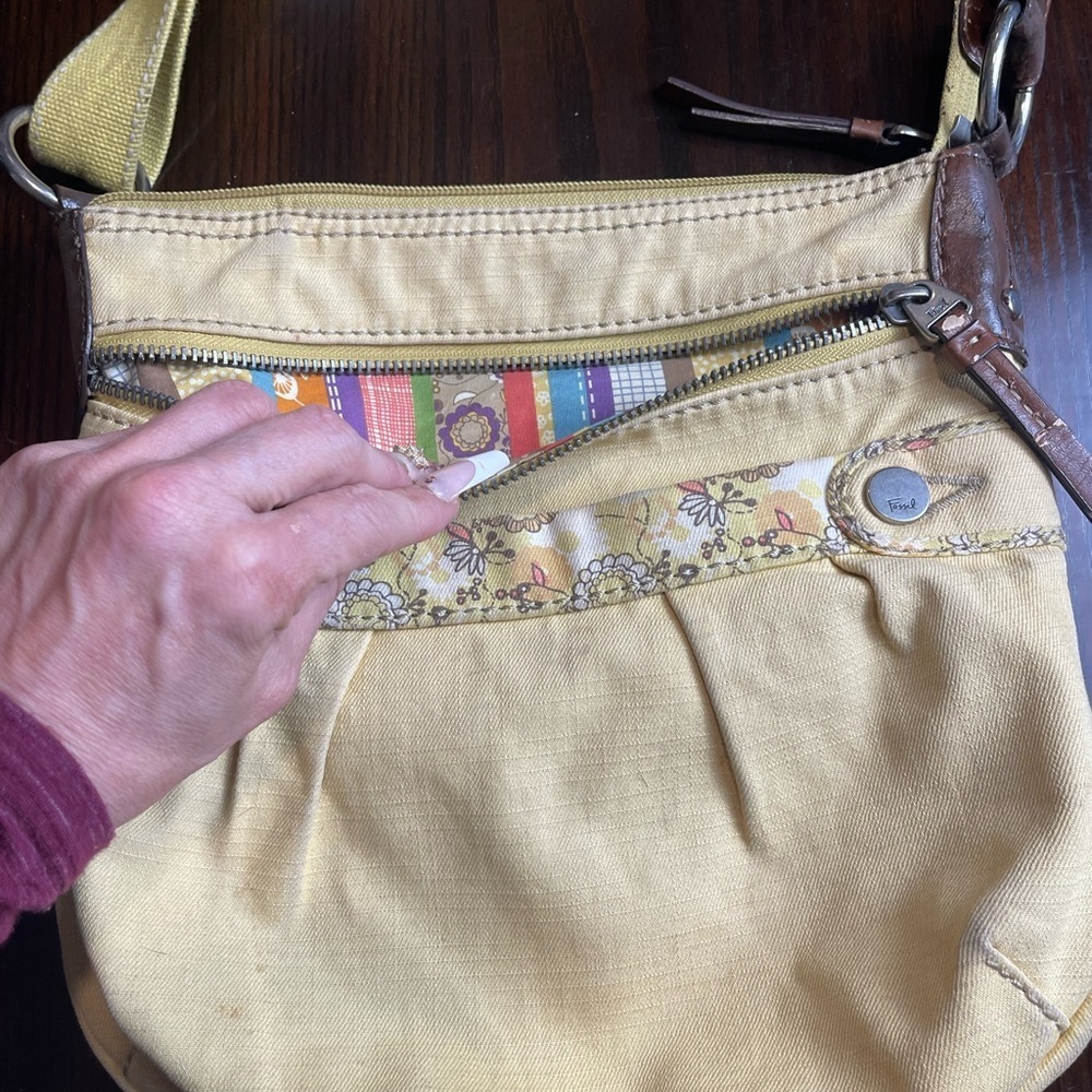 Fossil Floral Yellow Coated Canvas Crossbody - Gently Used - Picture 9 of 9